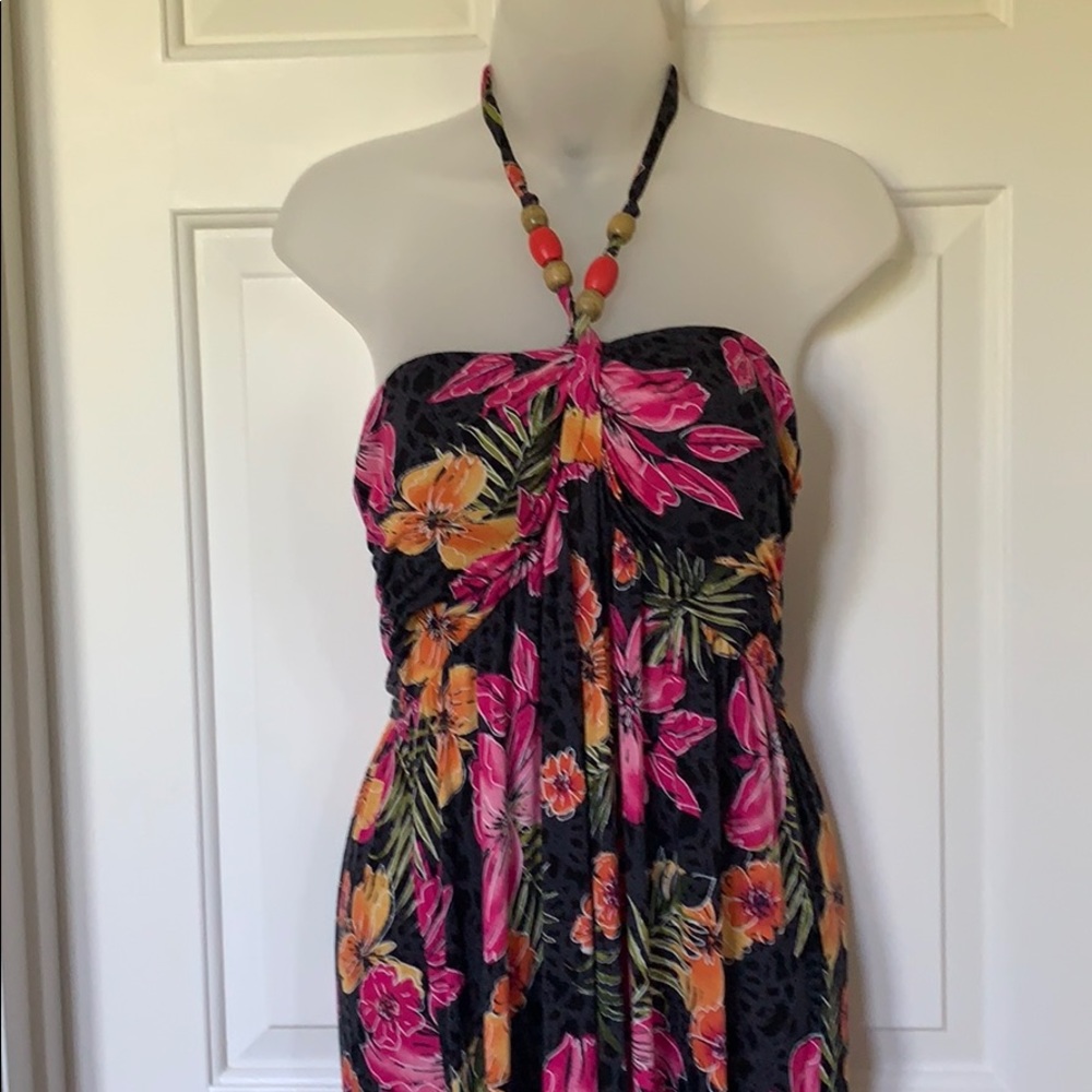 American Rag Floral Halter Dress - Pink and Orange